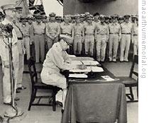 General MacArthur accepts the Japanese surrender ending the war in the Pacific