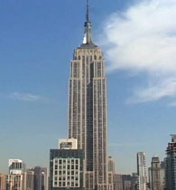 The Empire State Building towers over the New York City skyline