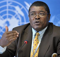 Donald Cooper speaks during a United Nations conference in Geneva, Switzerland in May
