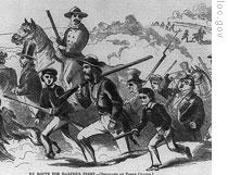 An illustration from Harper's Weekly showing armed citizens marching to Harpers Ferry 