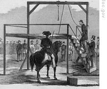 A drawing of John Brown as he is about to be hanged