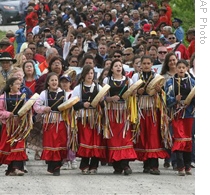 First Nations people take part in an Honor Walk last year in Shubenacadie, Nova Scotia.