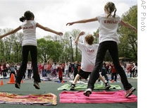 Students in Montville, New Jersey do exercises as part of a program to fight obesity