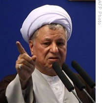 Iranian influential cleric and former president Akbar Hashemi Rafsanjani delivers his sermon during Friday prayers at Tehran University in the Iranian capital, 17 Jul 2009