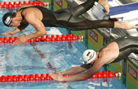 Germany's Paul Biedermann, bottom, and Michael Phelps at the start of the Men's 200 meter freestyle race